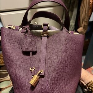 Elegant Purple Leather Bucket Bag